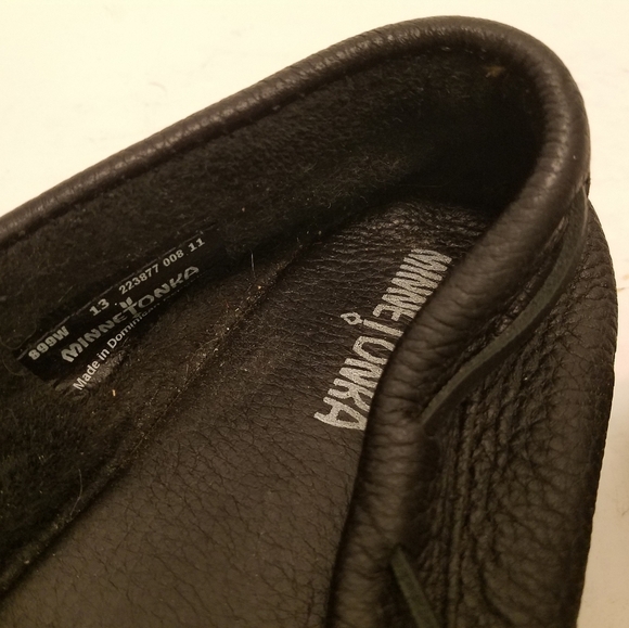 Minnetonka Men's Moccasin Moosehide Straight Plug Black Size 13 - Picture 13 of 16